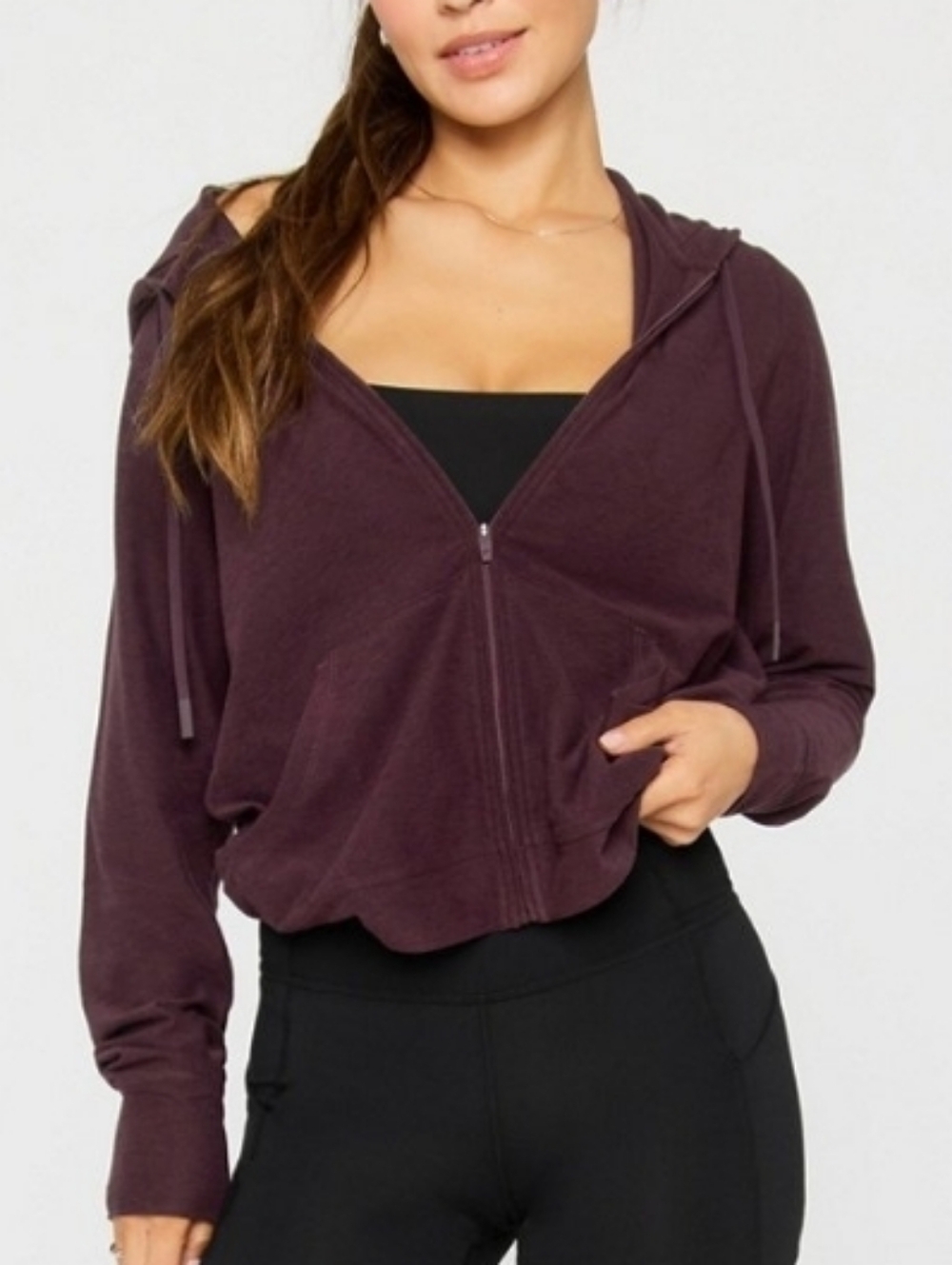 Fabletics Cloud Jersey Full Zip Hoodie - Oxblood Healther